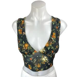 Urban Outfitters Multicolor Floral Sleeveless Plunging Tie Back Crop Top Size S